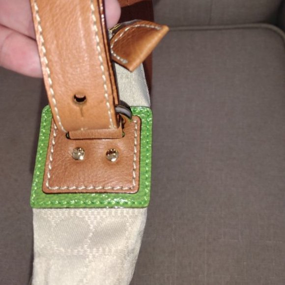 Like New Kate Spade Leather Trim Canvas Shoulder Bag in Cream/Green/Brown - Picture 8 of 11